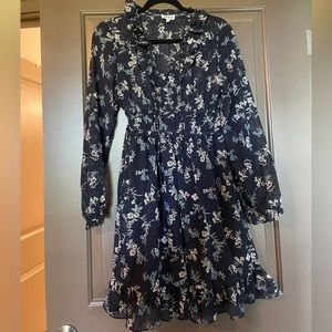 Navy Floral Ruffle Mini Dress
